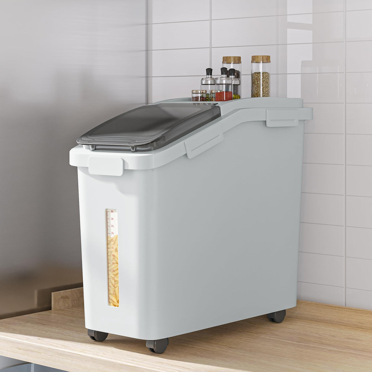 11.4-Gallon Rolling Flour & Rice Storage Bin with Scoop
