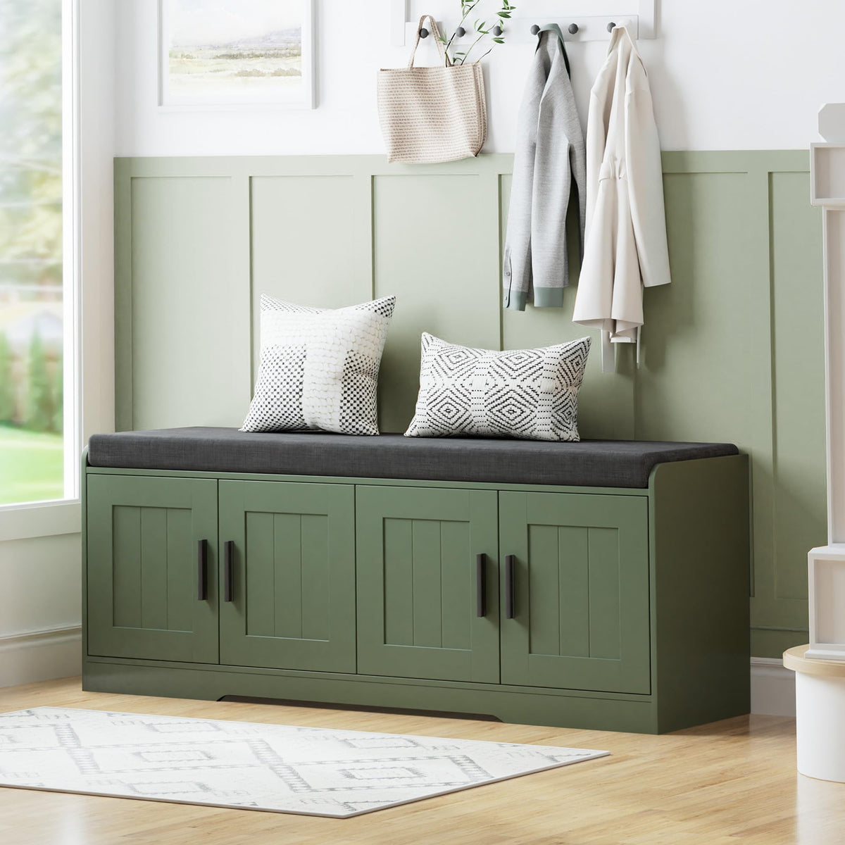 2-Tier Entryway Shoe Storage Bench with Padded Seat Cushion
