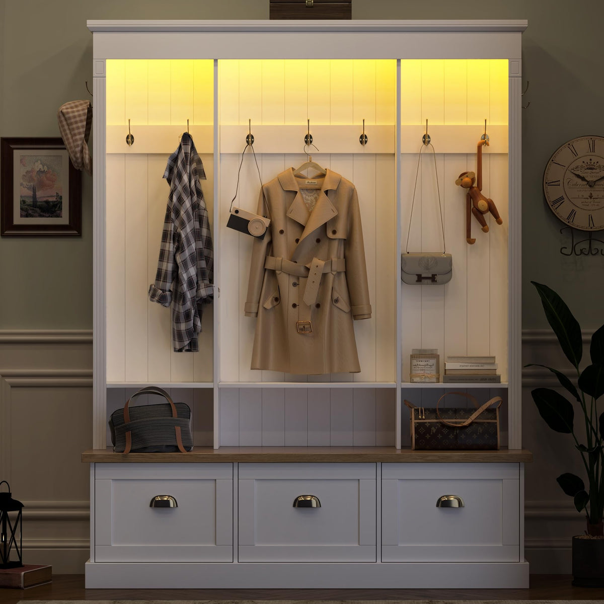Freestanding Wardrobe Closet with Clothes Rack, Garment Armoire for