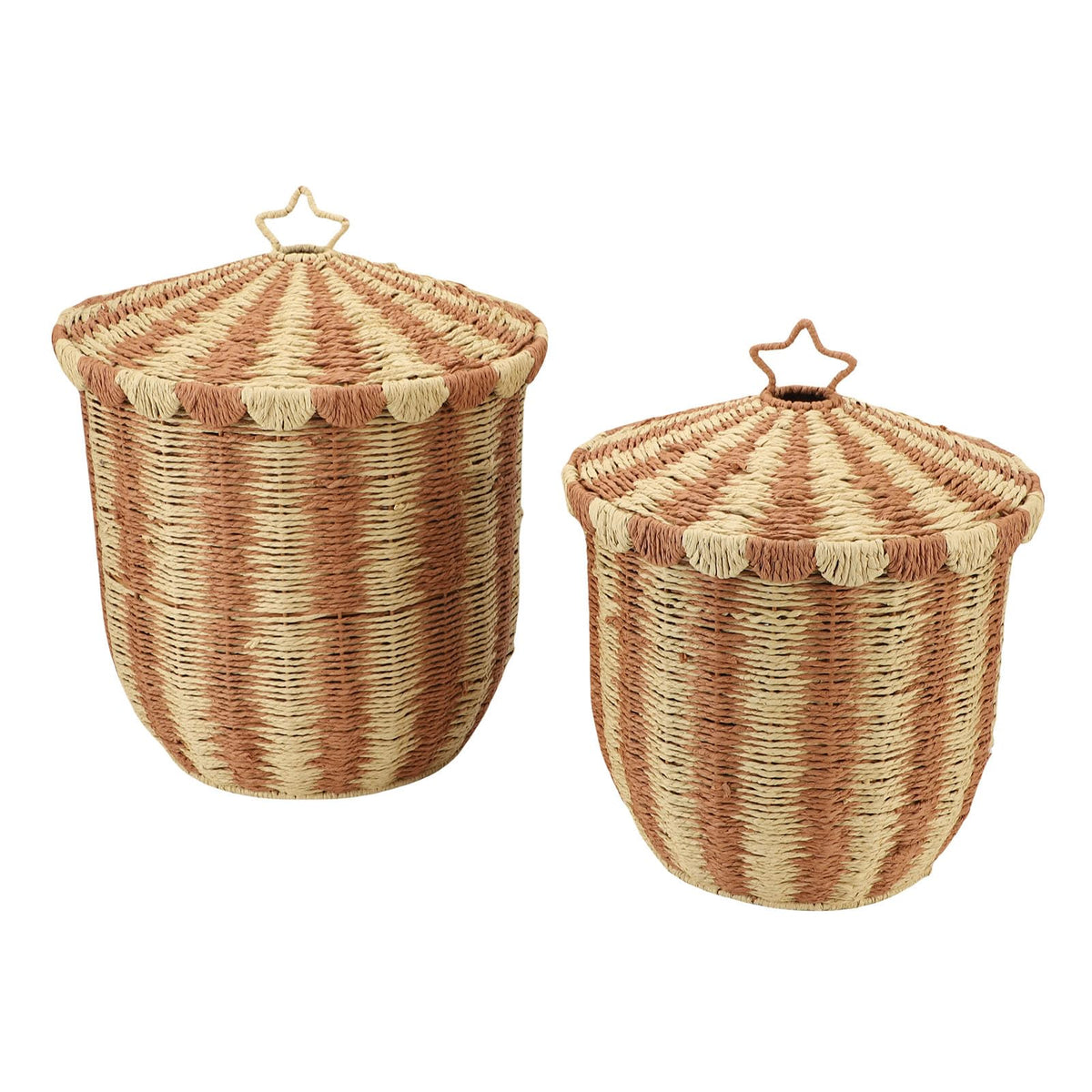 Vintage Rattan Woven Storage Baskets with Lids, 2-Pack