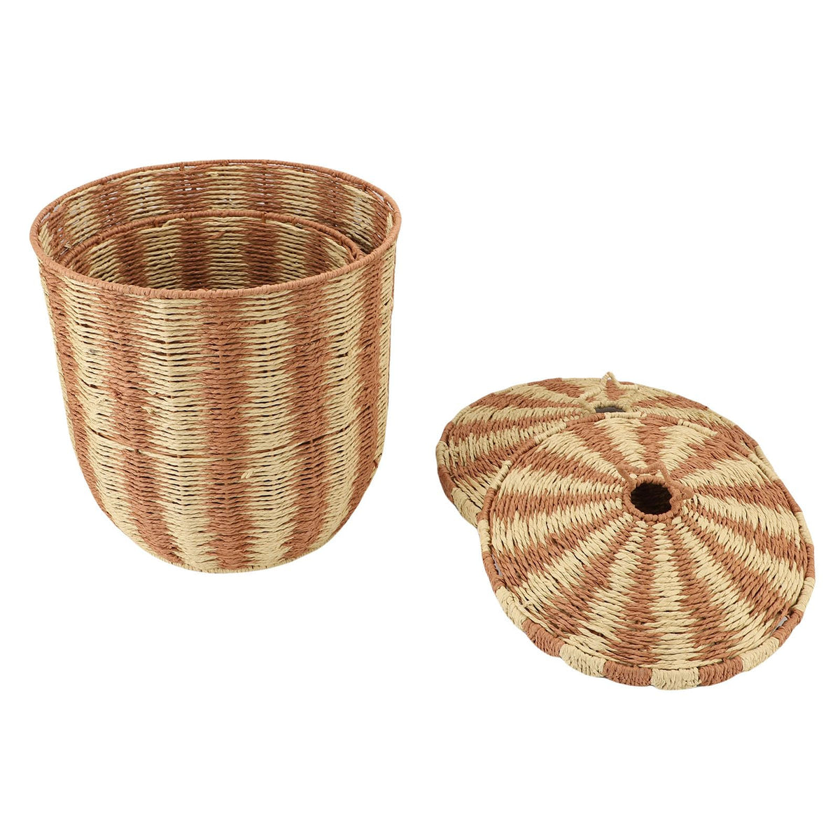 Vintage Rattan Woven Storage Baskets with Lids, 2-Pack