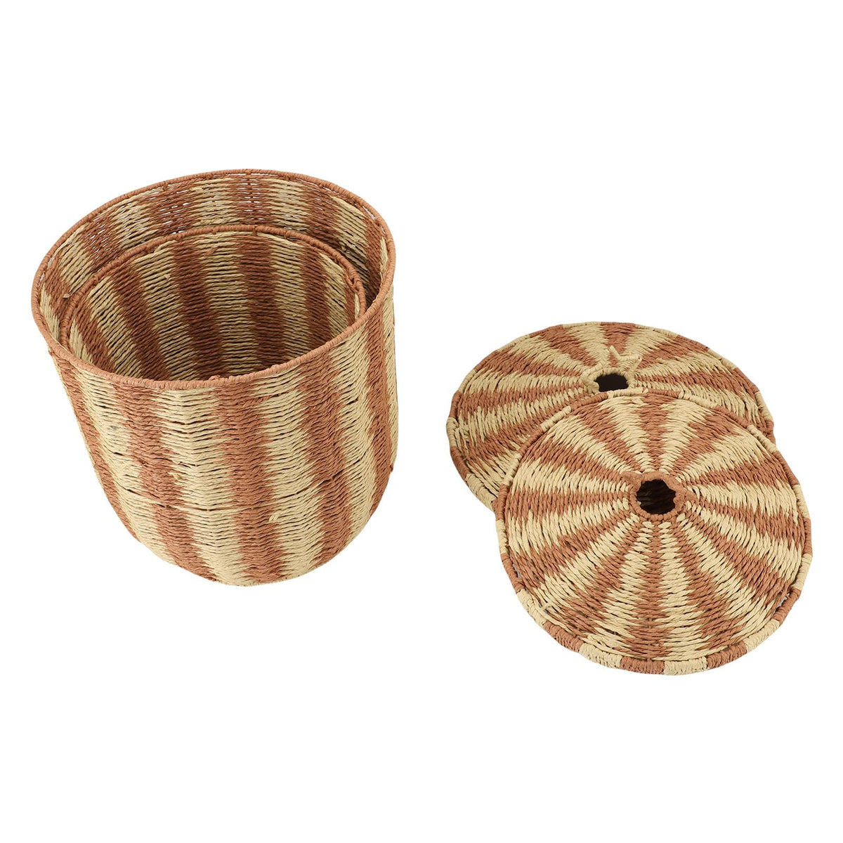 Vintage Rattan Woven Storage Baskets with Lids, 2-Pack