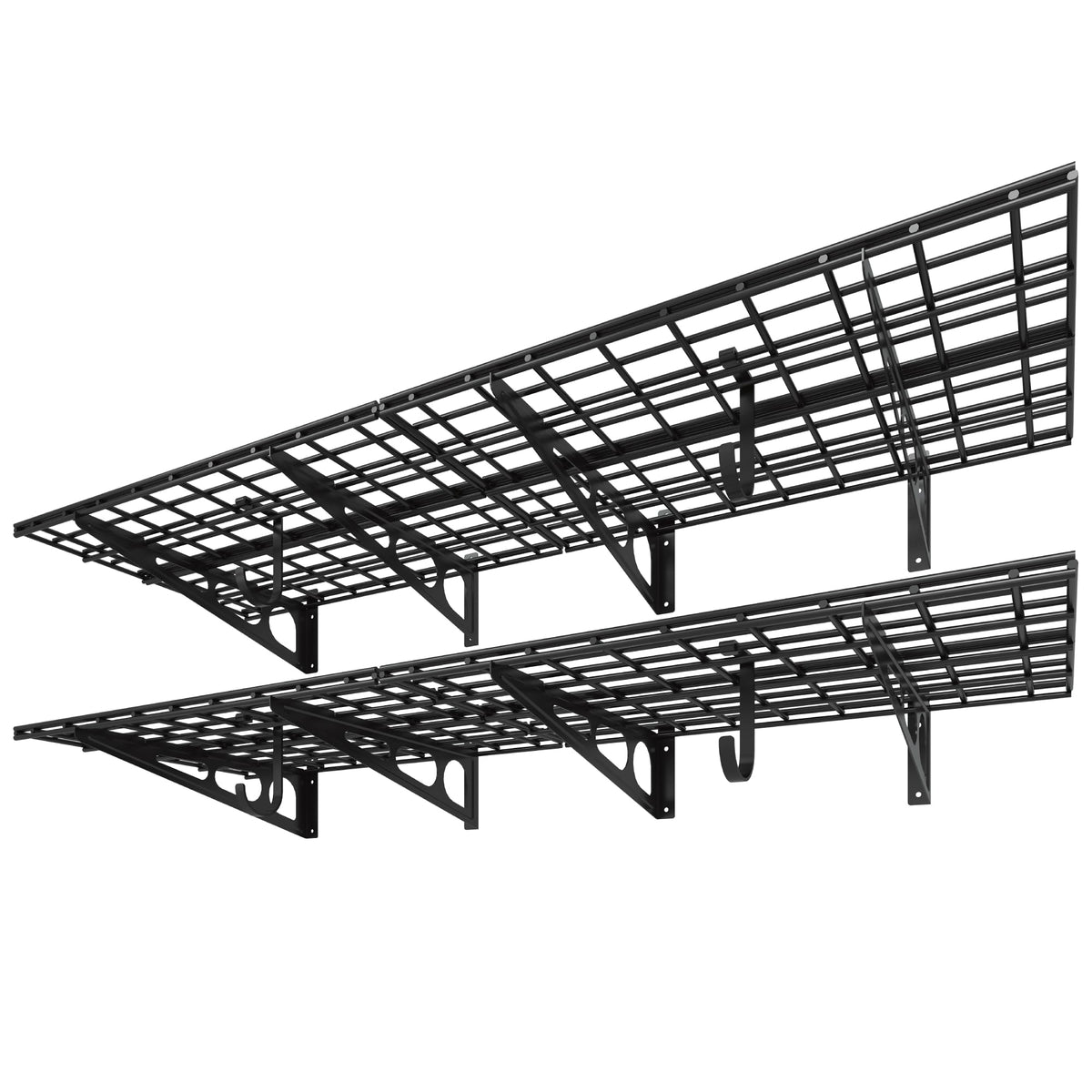 Wall-Mounted Garage Storage Shelf Rack with Utility Hooks