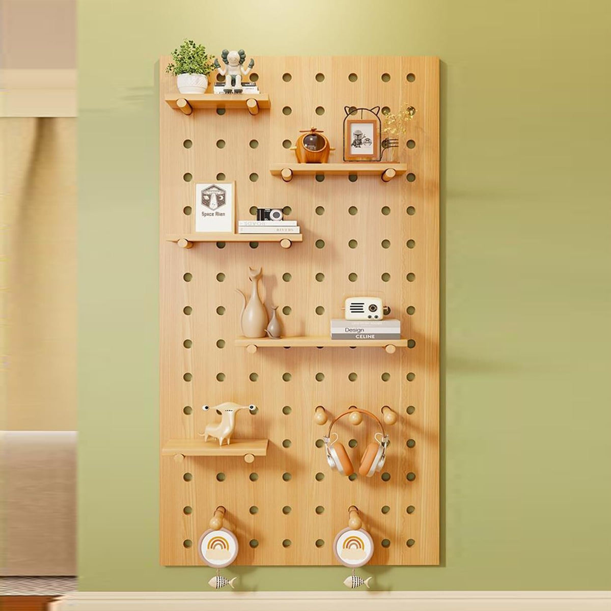 Wooden Wall Organizer Shelf Kit for Home Office - 24" W x 47" H (Brown) - Versatile Square Storage Solution for Crafting & Organizing