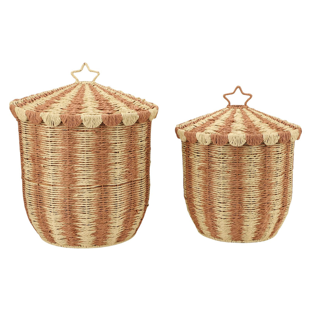 Vintage Rattan Woven Storage Baskets with Lids, 2-Pack