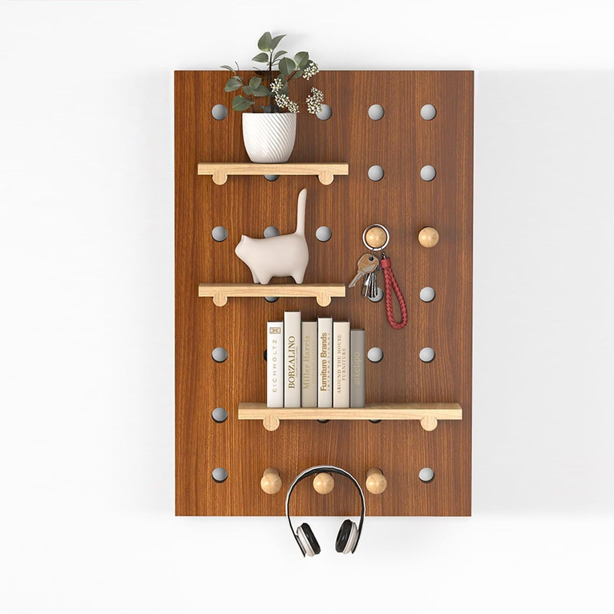 Wooden Wall Organizer Shelf Kit for Home Office - 24" W x 47" H (Brown) - Versatile Square Storage Solution for Crafting & Organizing