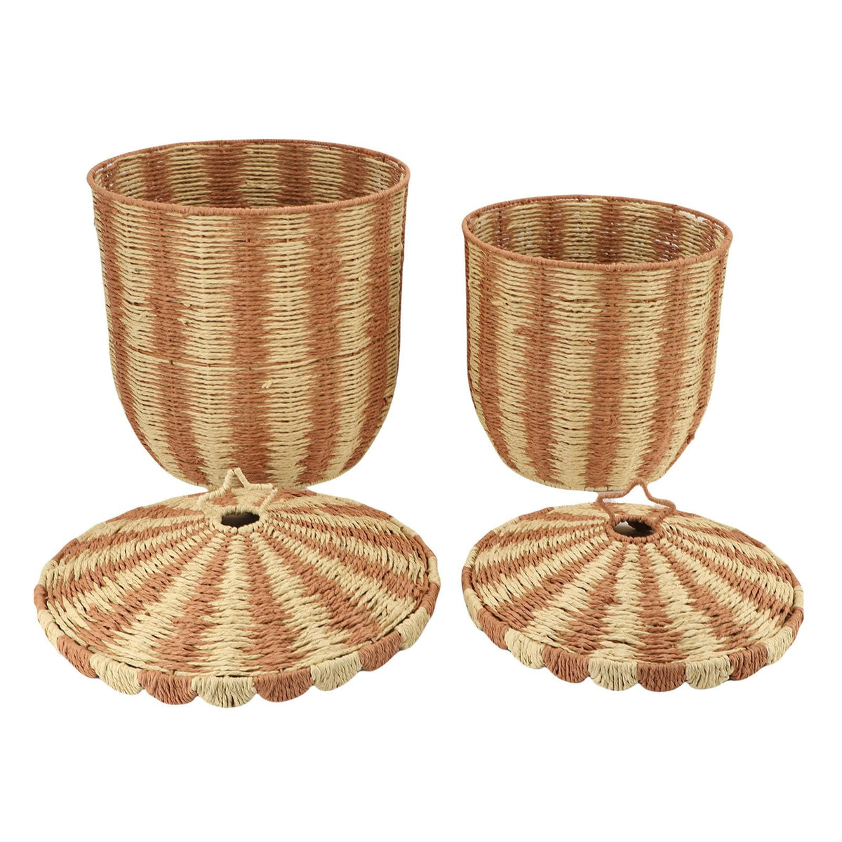 Vintage Rattan Woven Storage Baskets with Lids, 2-Pack