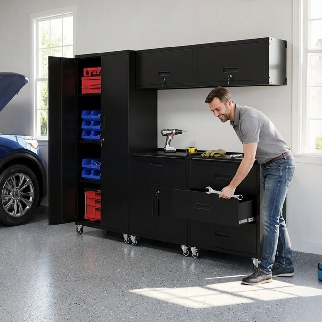 Heavy-Duty Modular Garage Cabinet & Tool Bench System