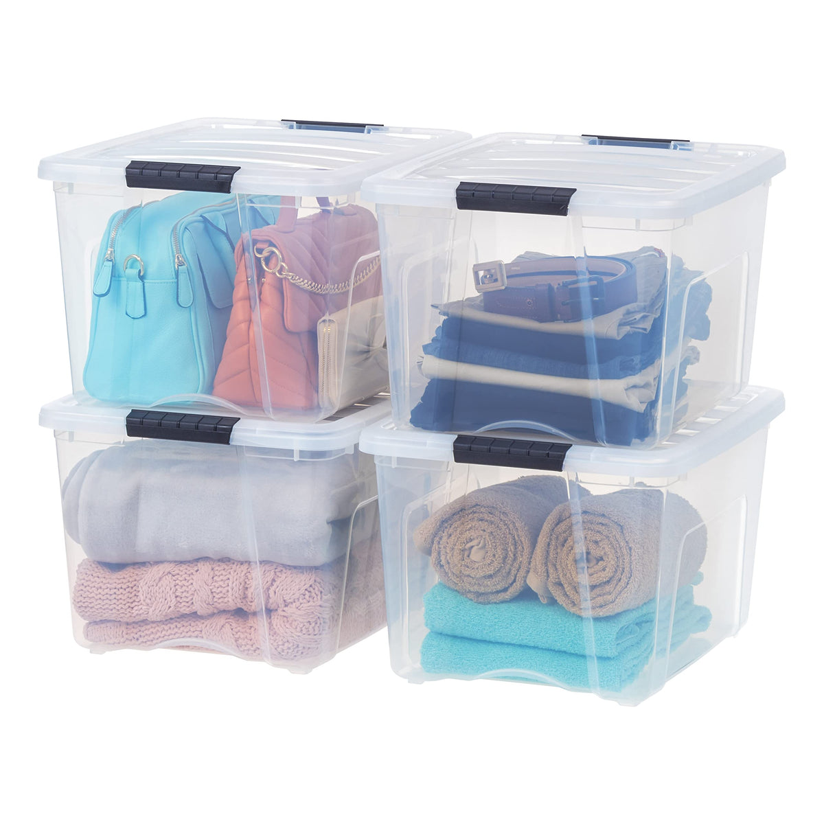 Stackable Plastic Storage Bins with Lids & Pull Handles