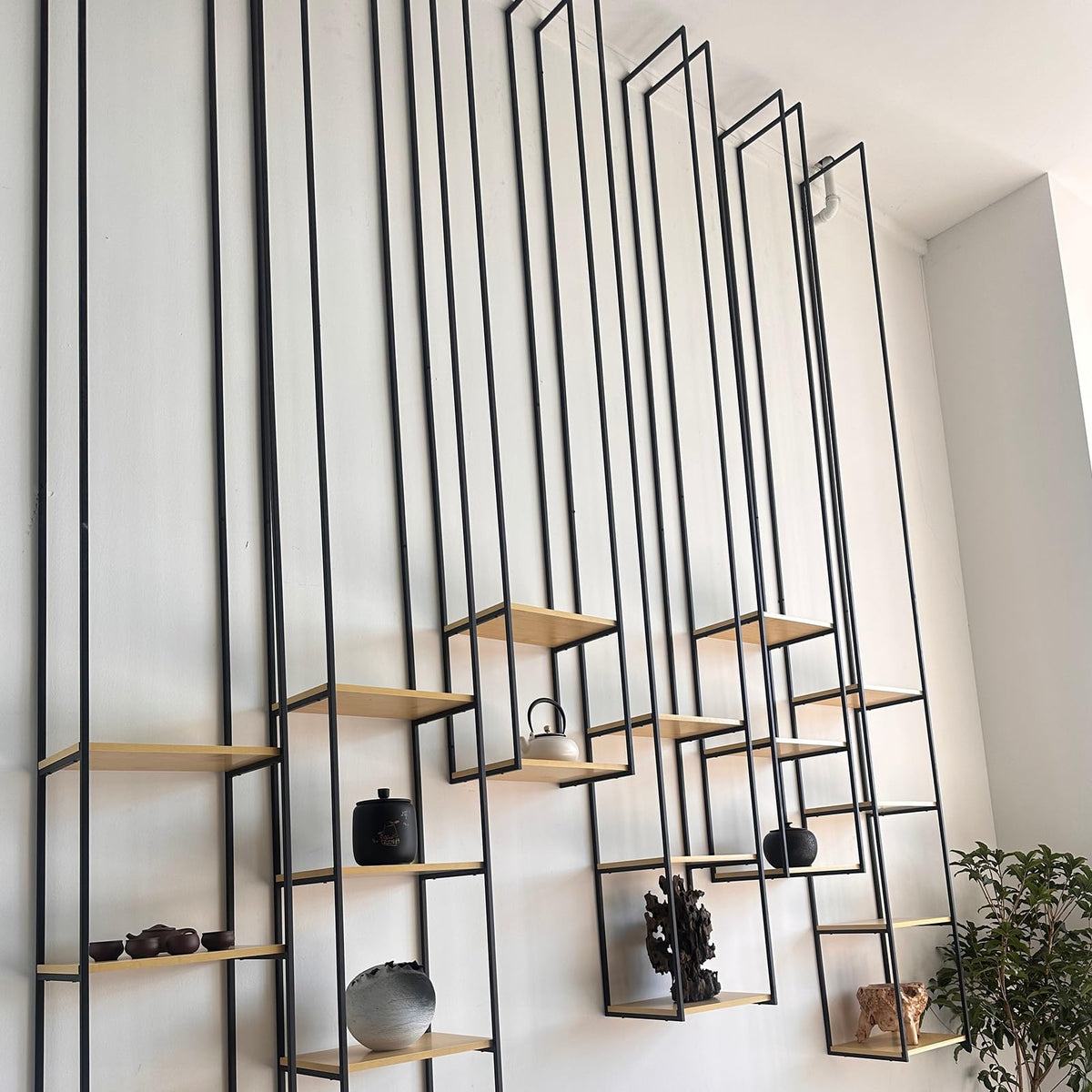 Hanging Floating Shelves, Ceiling Storage Shelf for Office Kitchen Organization Bedroom Decor, Wall Display Rack for Plants, Books, Wooden and Metal Shelving Unit (Size : 30x30x135cm)