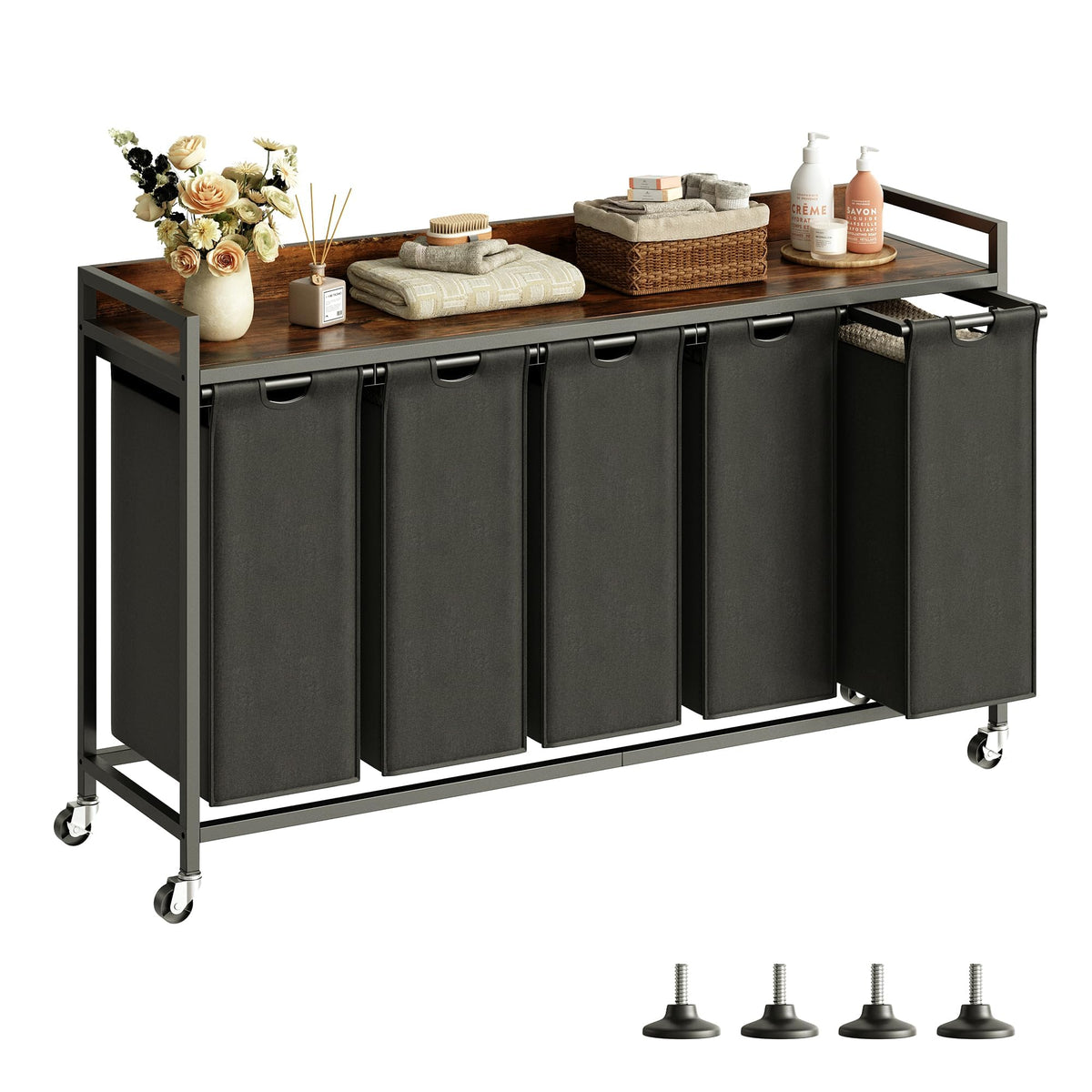 Herture Laundry Hampers with Shelf and Pull-Out Laundry Bag - Large Metal Frame