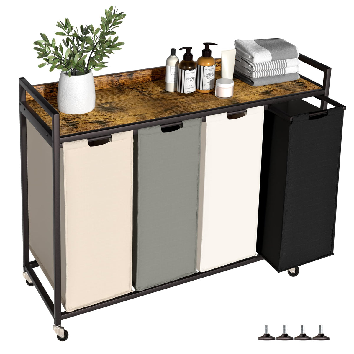 Herture Laundry Hampers with Shelf and Pull-Out Laundry Bag - Large Metal Frame