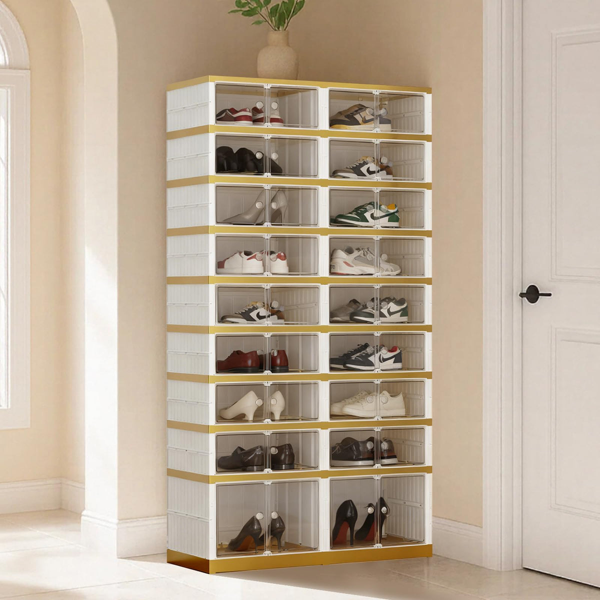 SYNCVIBE Shoe Rack Organizer for Closet Entryway Foldable Sneaker Storage Shoe, Collapsible Shoe Cabinet, Stackable Shoe Storage Cabinet with Lids for Living Room