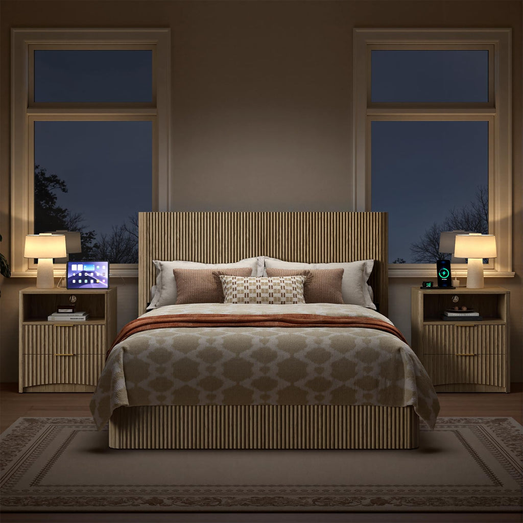 Evermagin 3-Piece Bedroom Furniture Set, Bed Frame & Nightstands