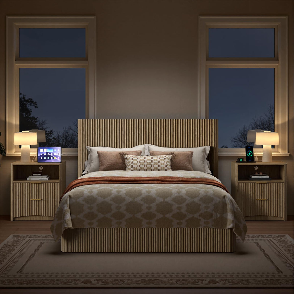 Evermagin 3-Piece Bedroom Furniture Set, Bed Frame & Nightstands