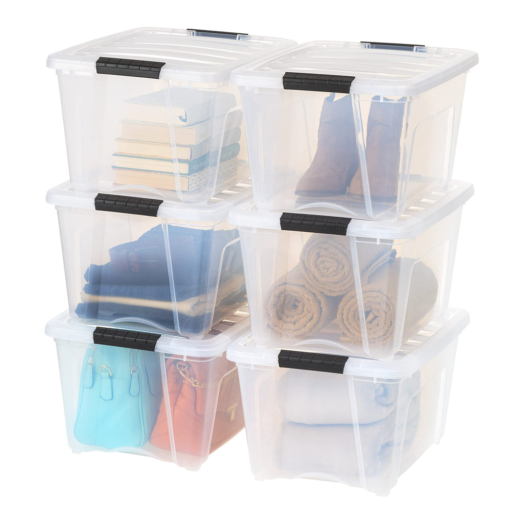 Stackable Plastic Storage Bins with Lids & Pull Handles