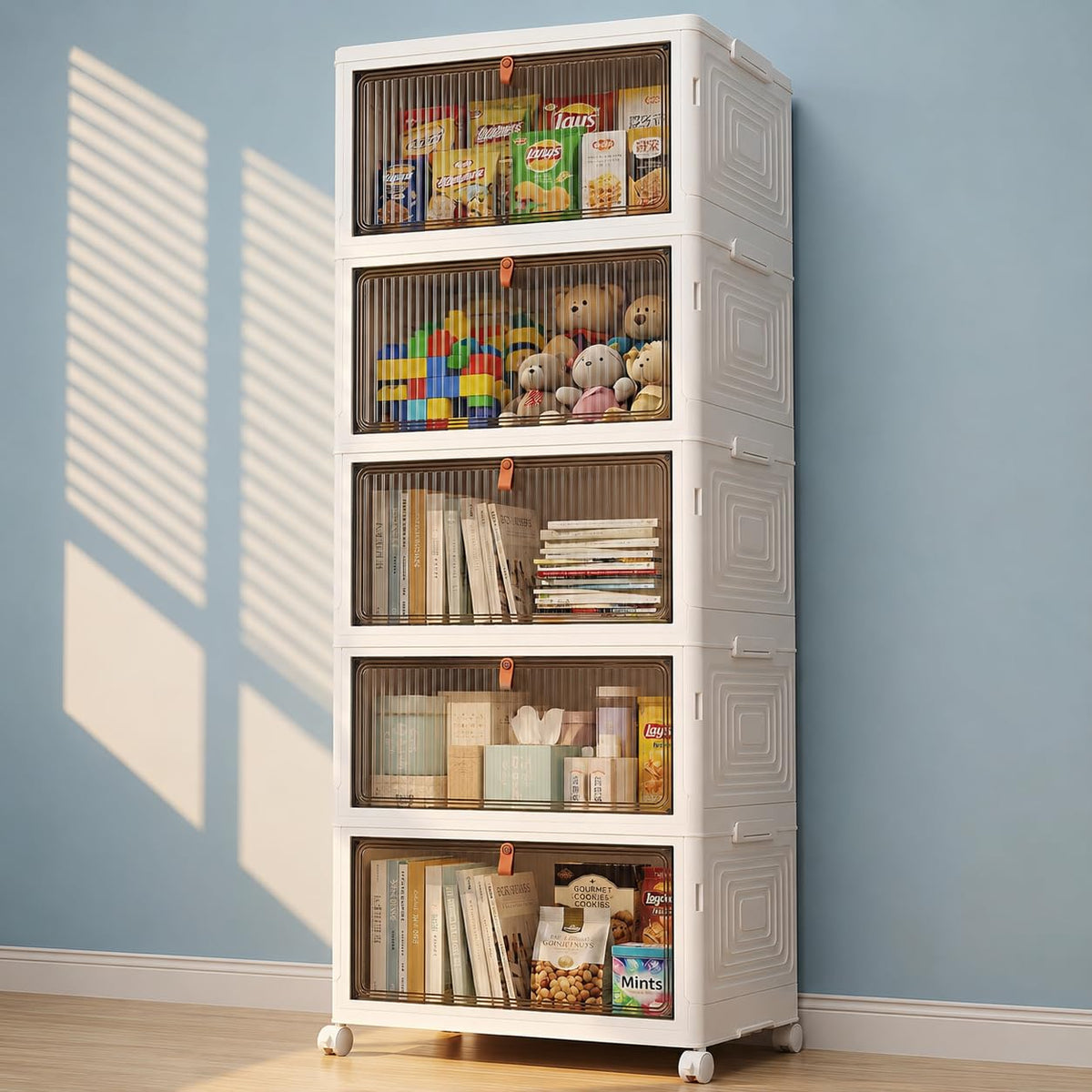 Foldable Rolling Modular Shoe Storage Rack with Sliding Doors