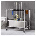 Mobile Broom & Mop Storage Cart with 20 Slots and 24 Hooks