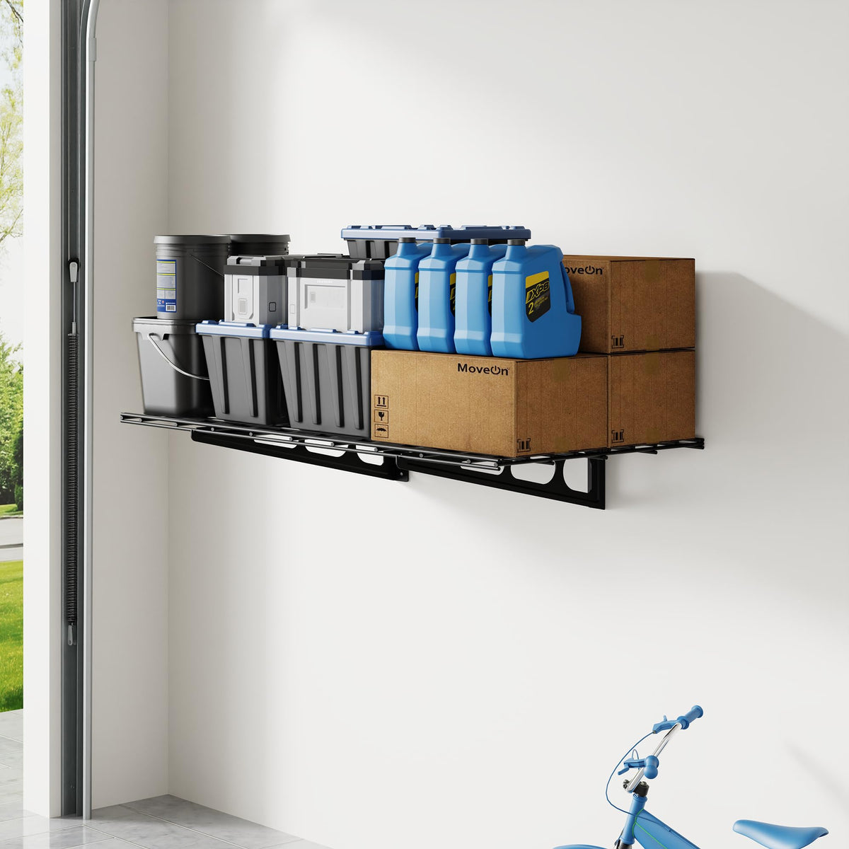 Wall-Mounted Garage Storage Shelf Rack with Utility Hooks