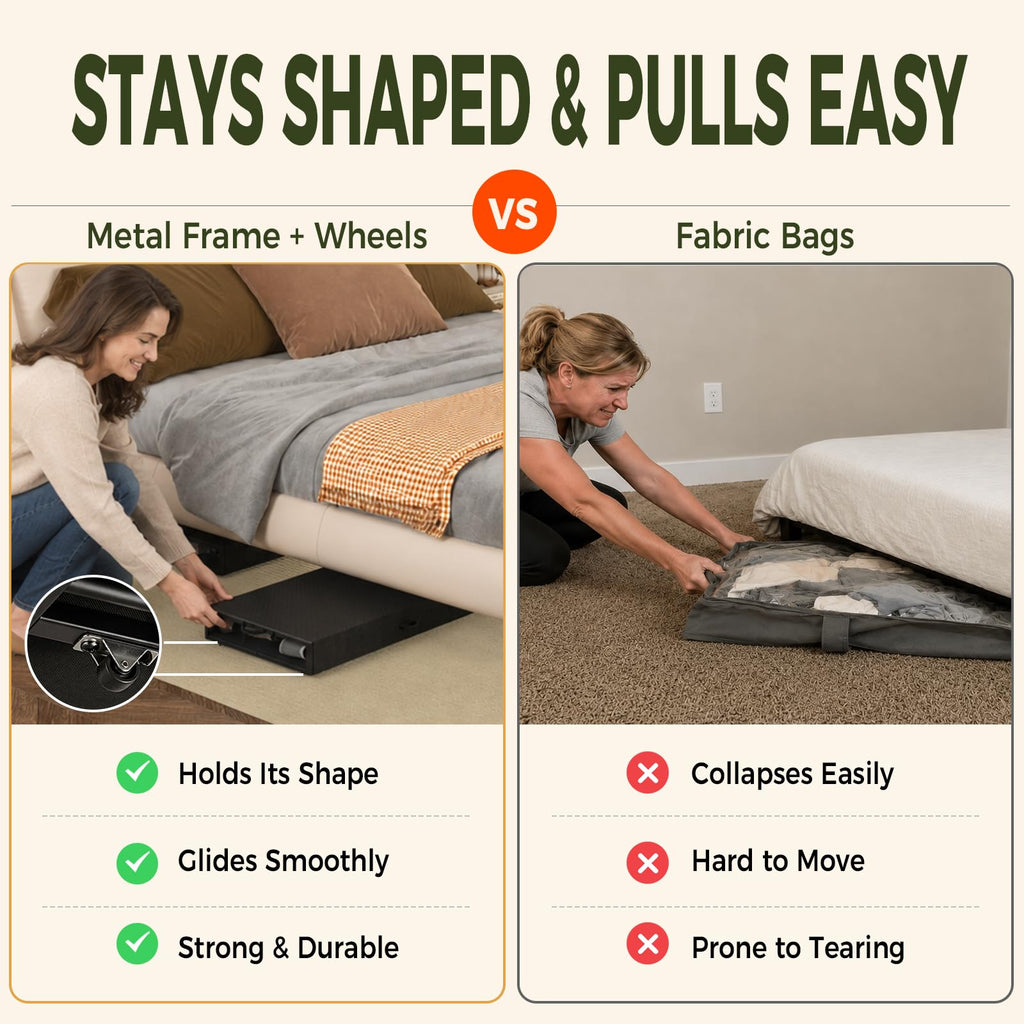 Fokyfok 2 Pack Under the Bed Storage Containers,31 inch Long Underbed Storage with Wheels,12 inch Height Under Bed Shoe Storage,Large Rolling under bed Clothes Storage Drawers with Lid for Dorm,Parent