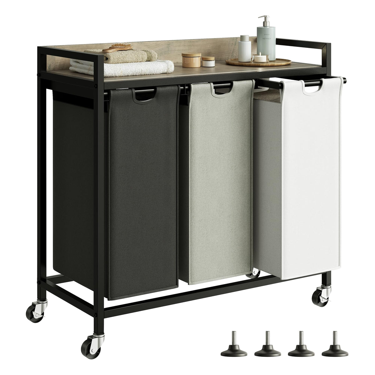 Herture Laundry Hampers with Shelf and Pull-Out Laundry Bag - Large Metal Frame