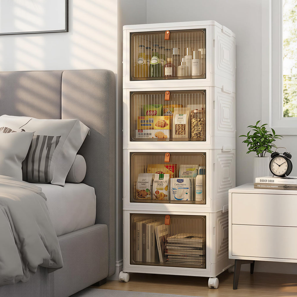 Foldable Rolling Modular Shoe Storage Rack with Sliding Doors