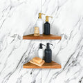 ENKEZI Acacia 2,3 Tiers Corner Shower Shelf, Triangular Corner Shelf Wooden Bathroom Shelf for Tiled Wall, Shower Corner Shelf, No Drilling Requied