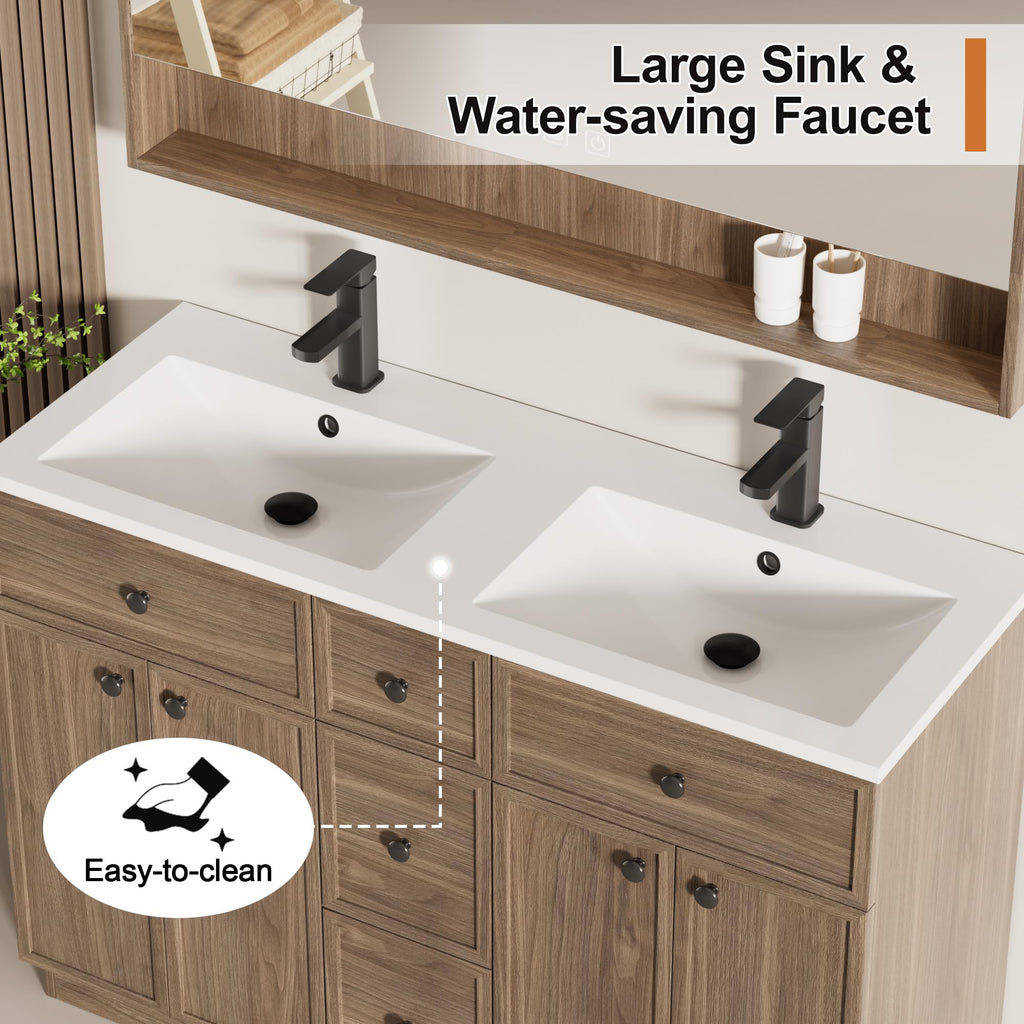 LUCKWIND Farmhouse Bathroom Vanity with Sink, Rustic Modern Bathroom Cabinet with Undermount Solid Surface Sink