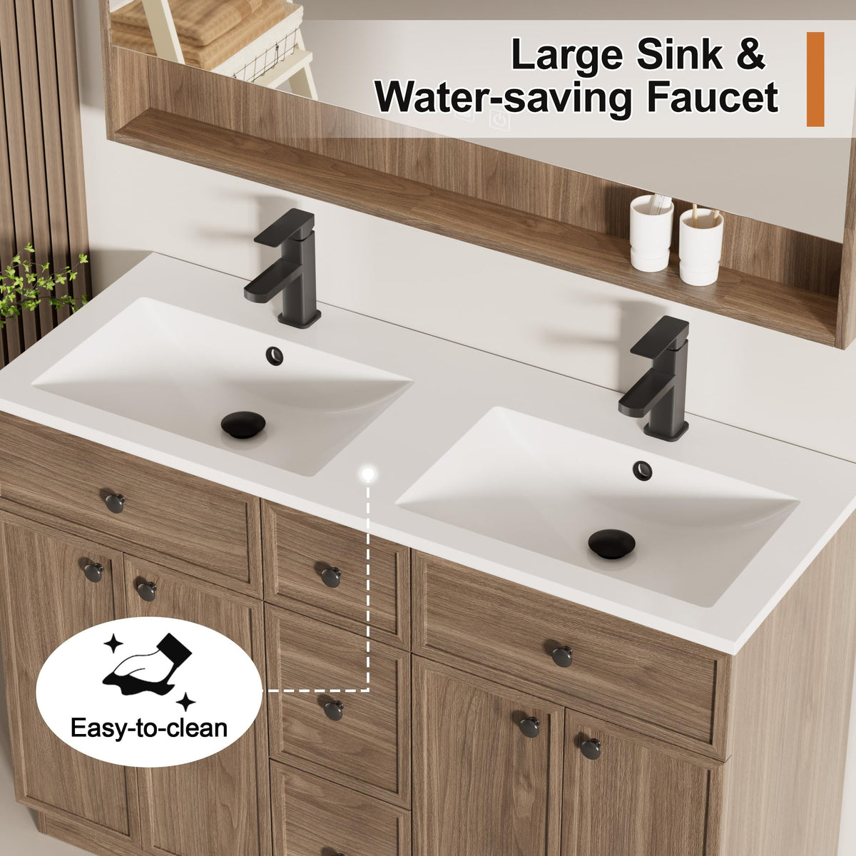 LUCKWIND Farmhouse Bathroom Vanity with Sink, Rustic Modern Bathroom Cabinet with Undermount Solid Surface Sink