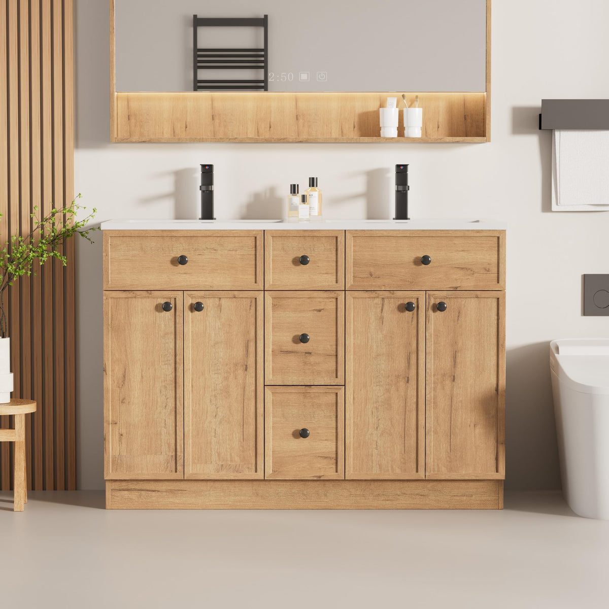 LUCKWIND Farmhouse Bathroom Vanity with Sink, Rustic Modern Bathroom Cabinet with Undermount Solid Surface Sink