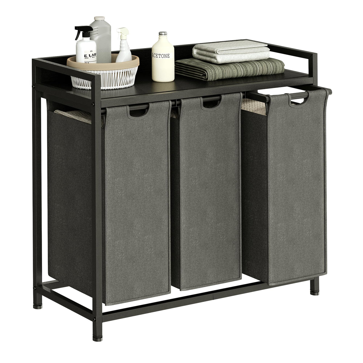 Herture Laundry Hampers with Shelf and Pull-Out Laundry Bag - Large Metal Frame
