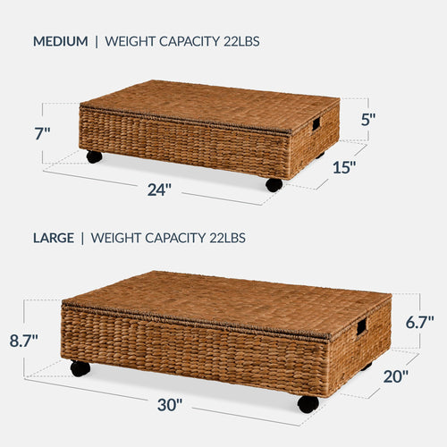 Best Choice Products 2-Pack Large Handwoven Water Hyacinth Under Bed Nesting Storage Bins W/Lid and Wheels, Closet Organizer, Storage Container, Multi-Purpose Basket
