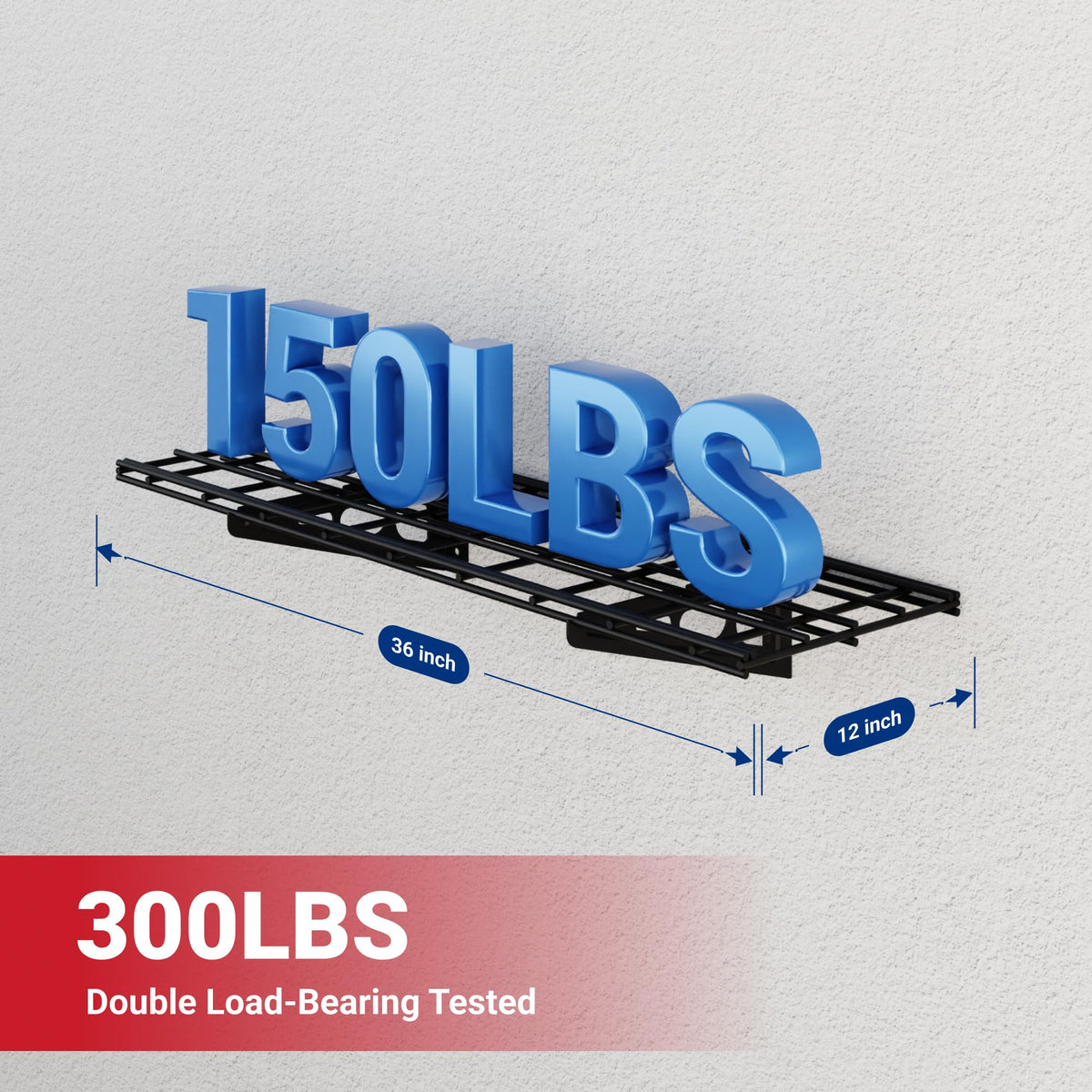 Wall-Mounted Garage Storage Shelf Rack with Utility Hooks