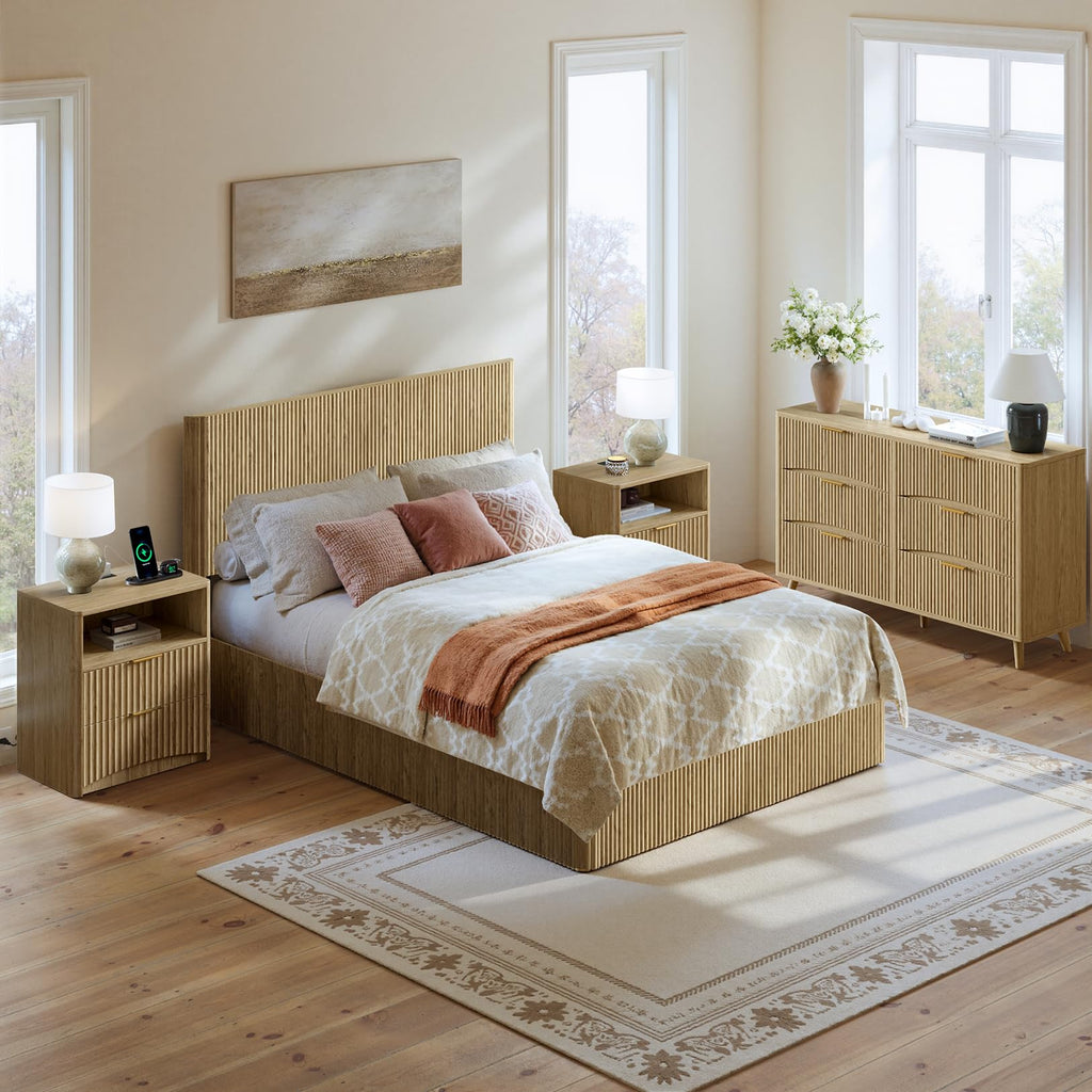 Evermagin 3-Piece Bedroom Furniture Set, Bed Frame & Nightstands