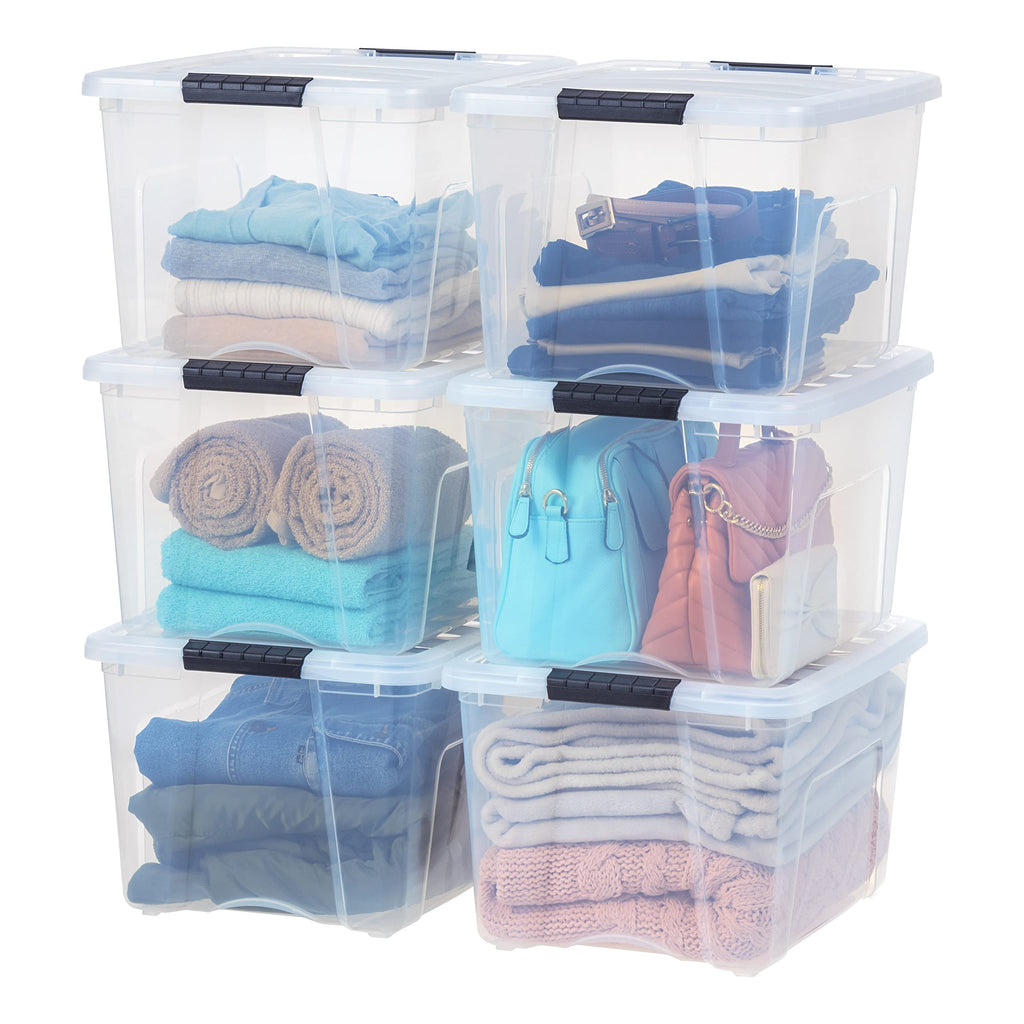 Stackable Plastic Storage Bins with Lids & Pull Handles