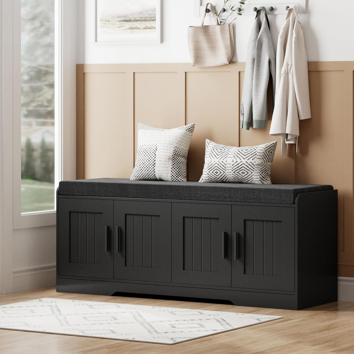 2-Tier Entryway Shoe Storage Bench with Padded Seat Cushion