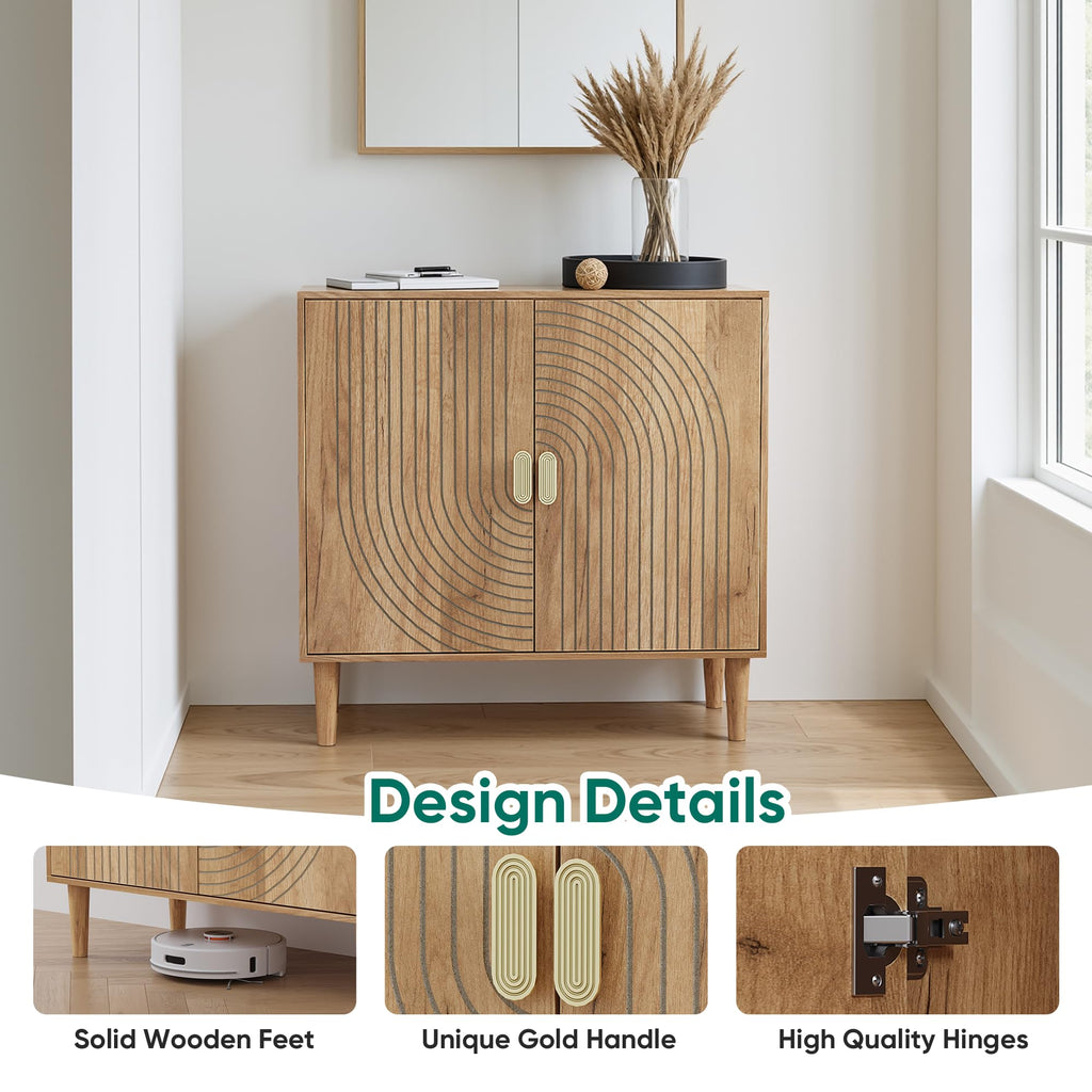 Freestanding Sideboard Storage Cabinet with Line Groove Design