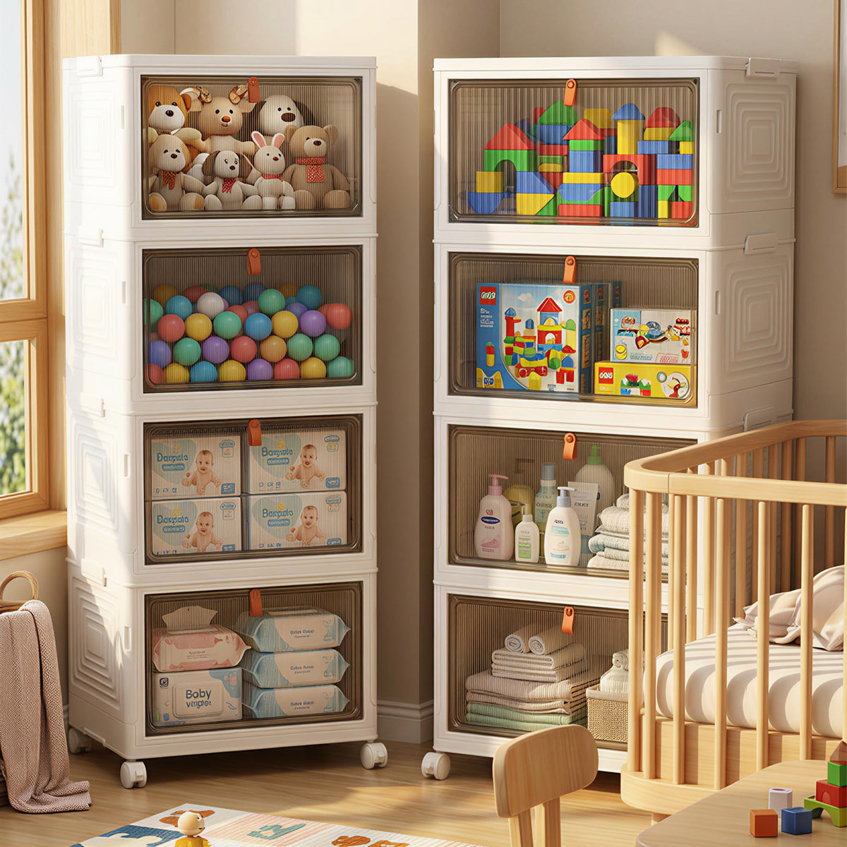 Foldable Rolling Modular Shoe Storage Rack with Sliding Doors