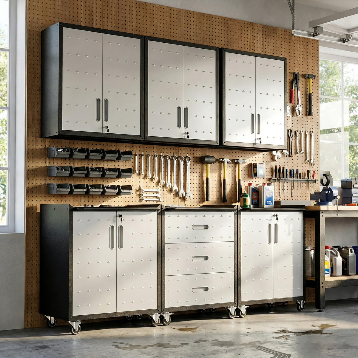 Heavy-Duty Modular Garage Cabinet & Tool Bench System