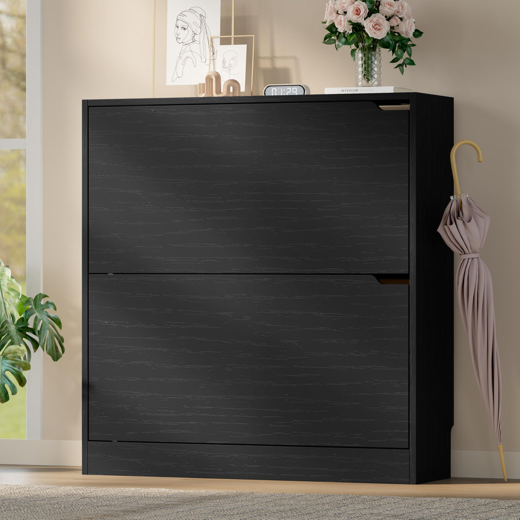 BORNOON Shoe Cabinet, Slim Narrow Shoe Storage Cabinet, Freestanding Shoe Organizer with Adjustable & Removable Shelves, Top Display Shelf for Entryway, Hallway, Foyer, Closet