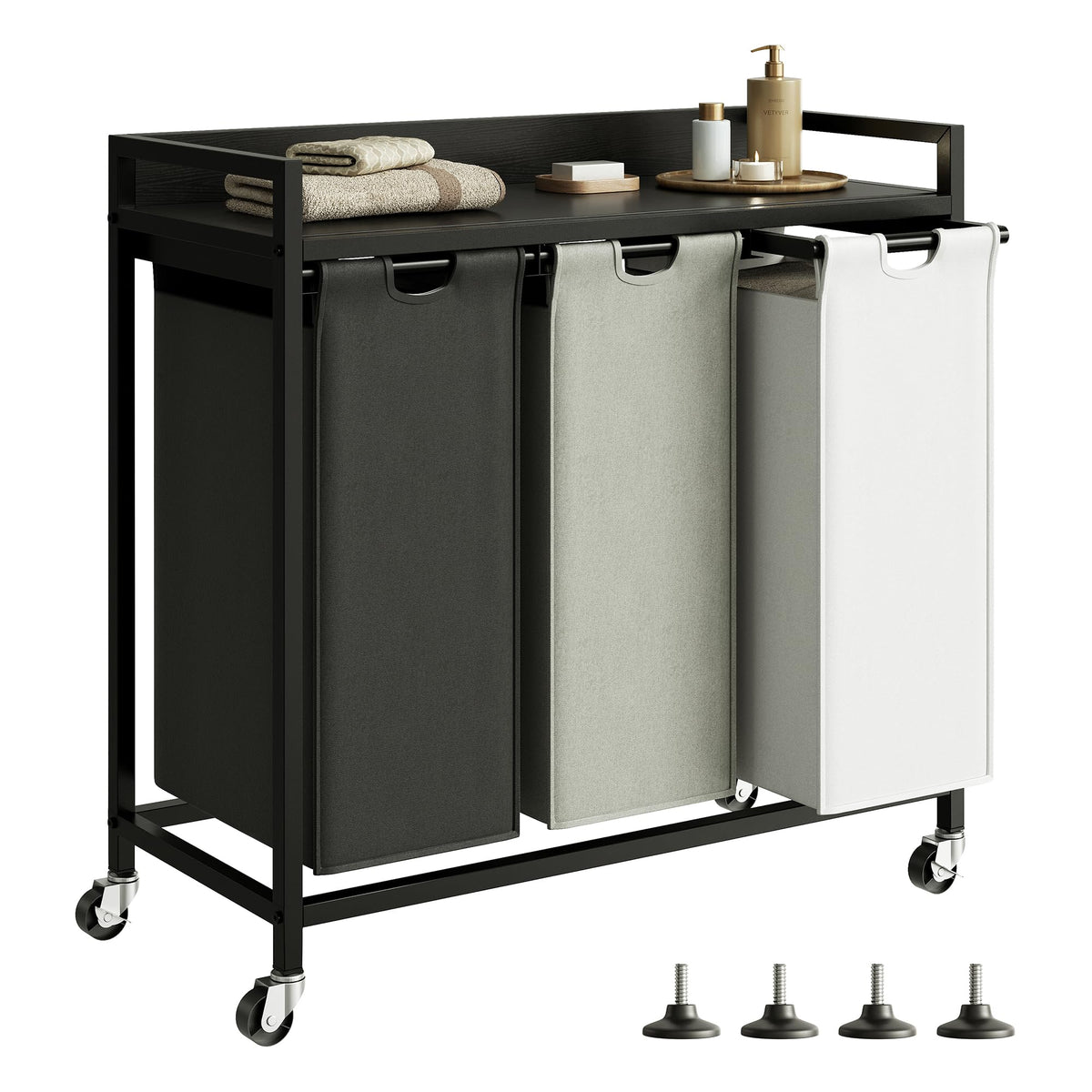 Herture Laundry Hampers with Shelf and Pull-Out Laundry Bag - Large Metal Frame