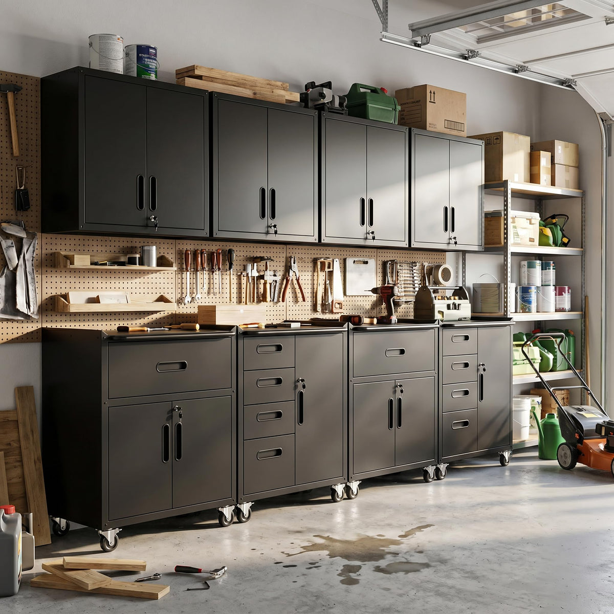 Heavy-Duty Modular Garage Cabinet & Tool Bench System