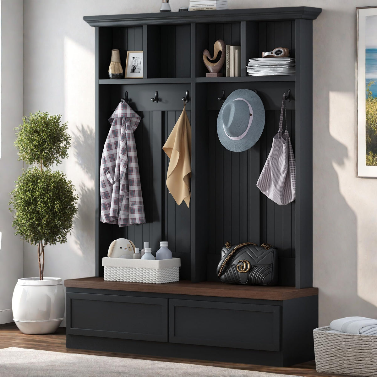 Freestanding Wardrobe Closet with Clothes Rack, Garment Armoire for