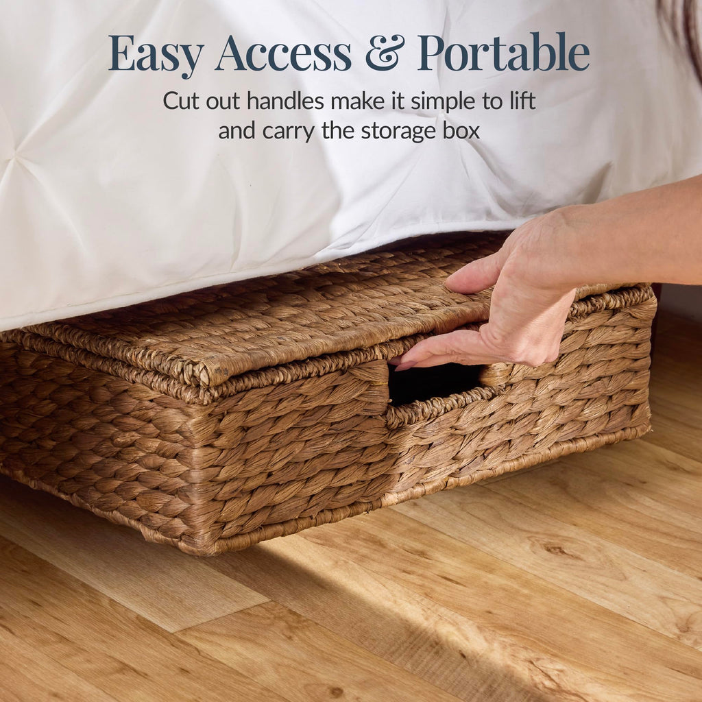 Best Choice Products 2-Pack Large Handwoven Water Hyacinth Under Bed Nesting Storage Bins W/Lid and Wheels, Closet Organizer, Storage Container, Multi-Purpose Basket