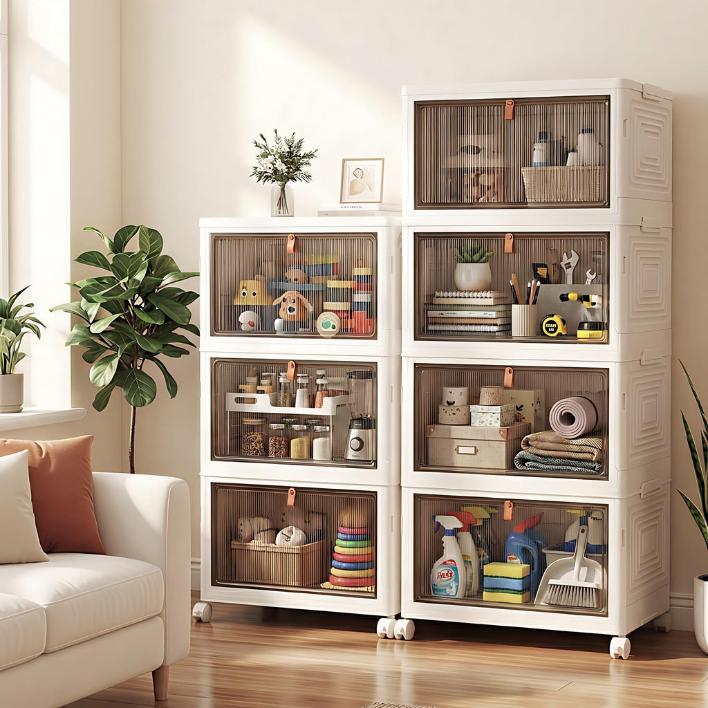 Foldable Rolling Modular Shoe Storage Rack with Sliding Doors