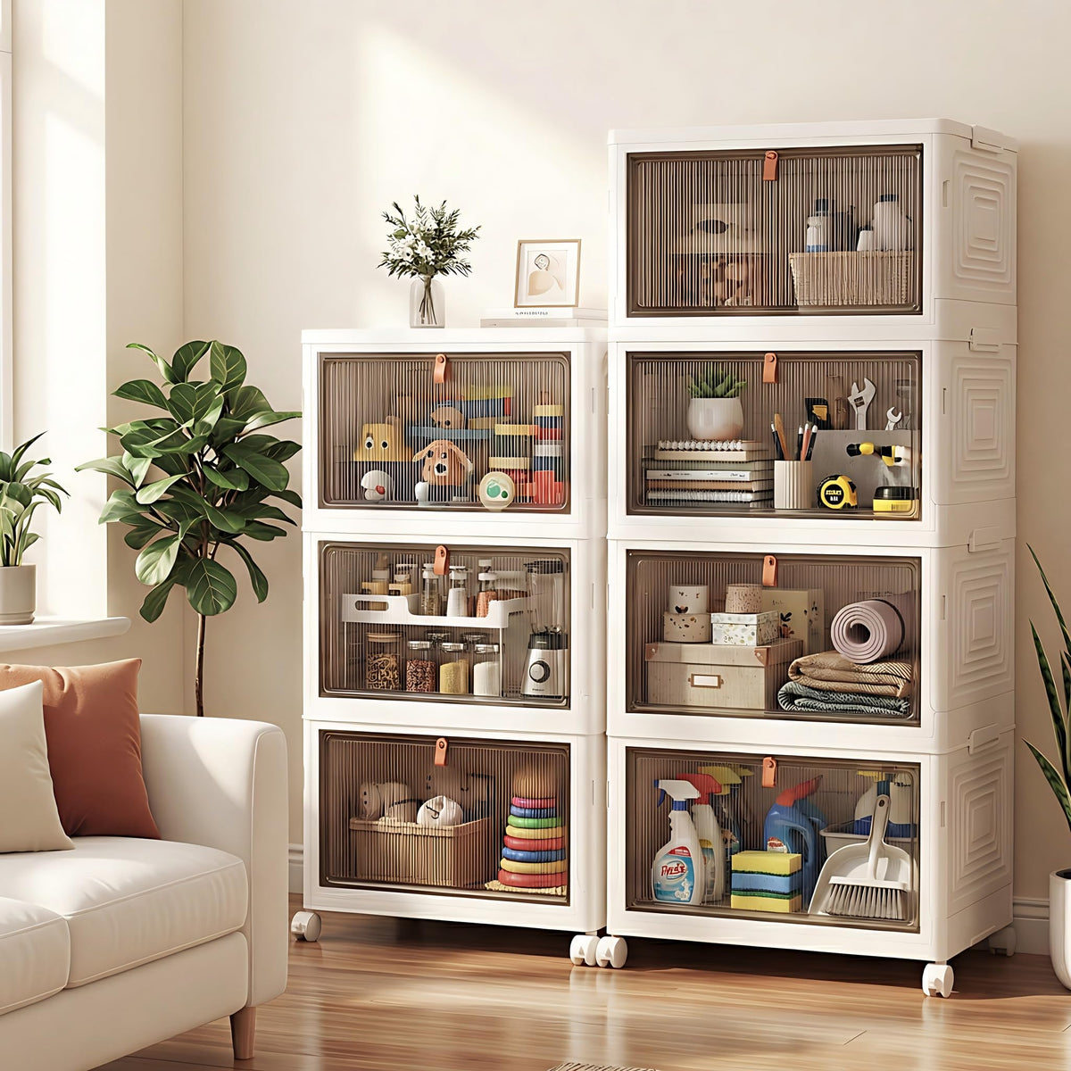 Foldable Rolling Modular Shoe Storage Rack with Sliding Doors