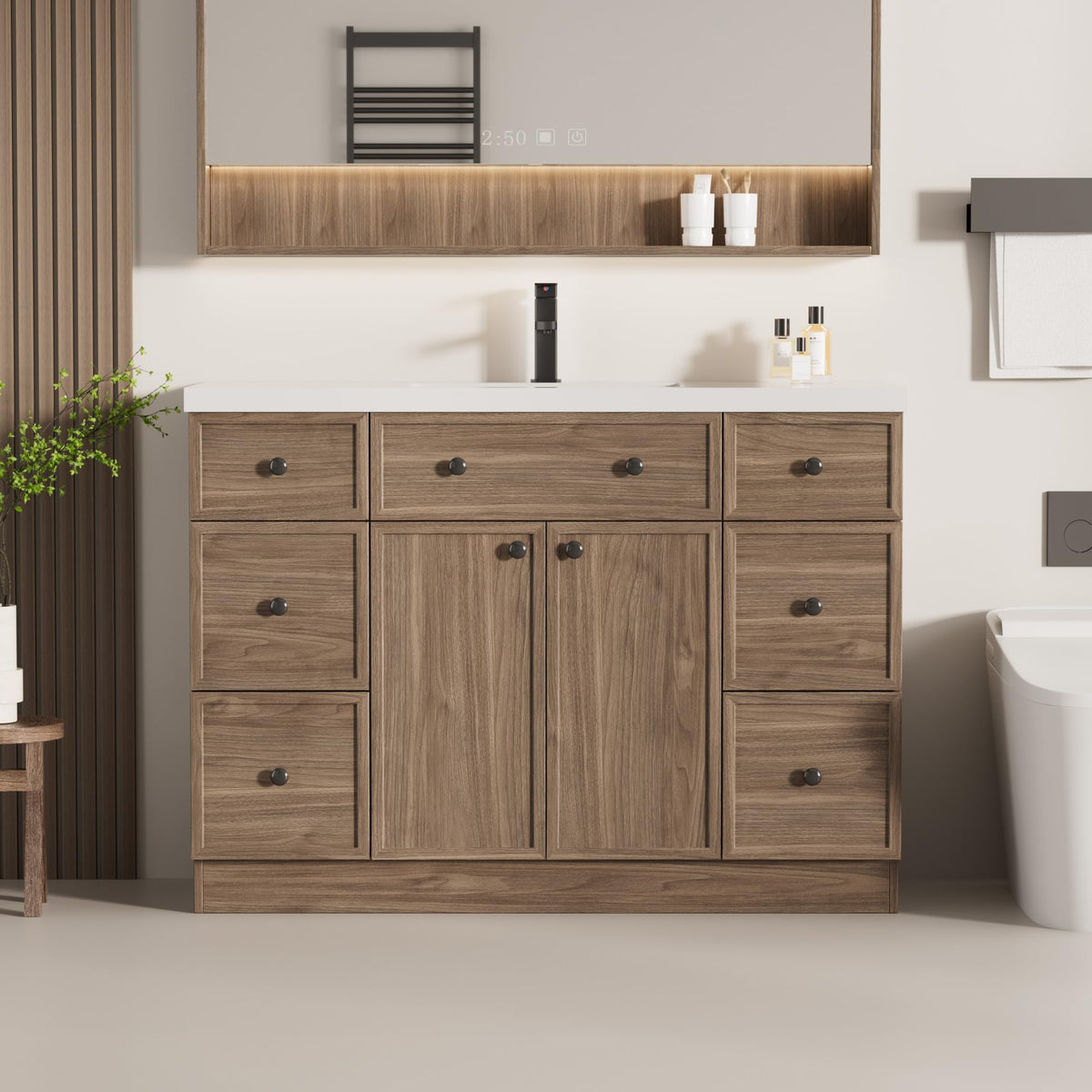 LUCKWIND Farmhouse Bathroom Vanity with Sink, Rustic Modern Bathroom Cabinet with Undermount Solid Surface Sink