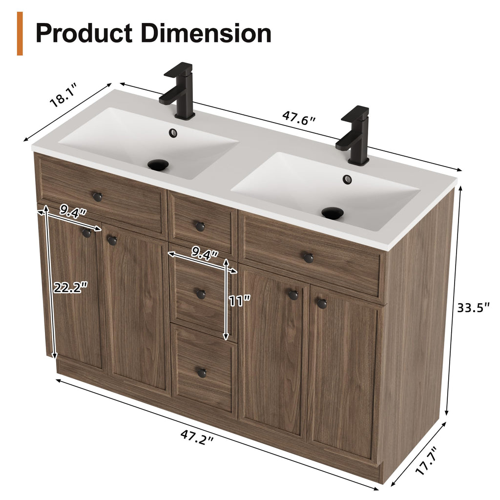 LUCKWIND Farmhouse Bathroom Vanity with Sink, Rustic Modern Bathroom Cabinet with Undermount Solid Surface Sink