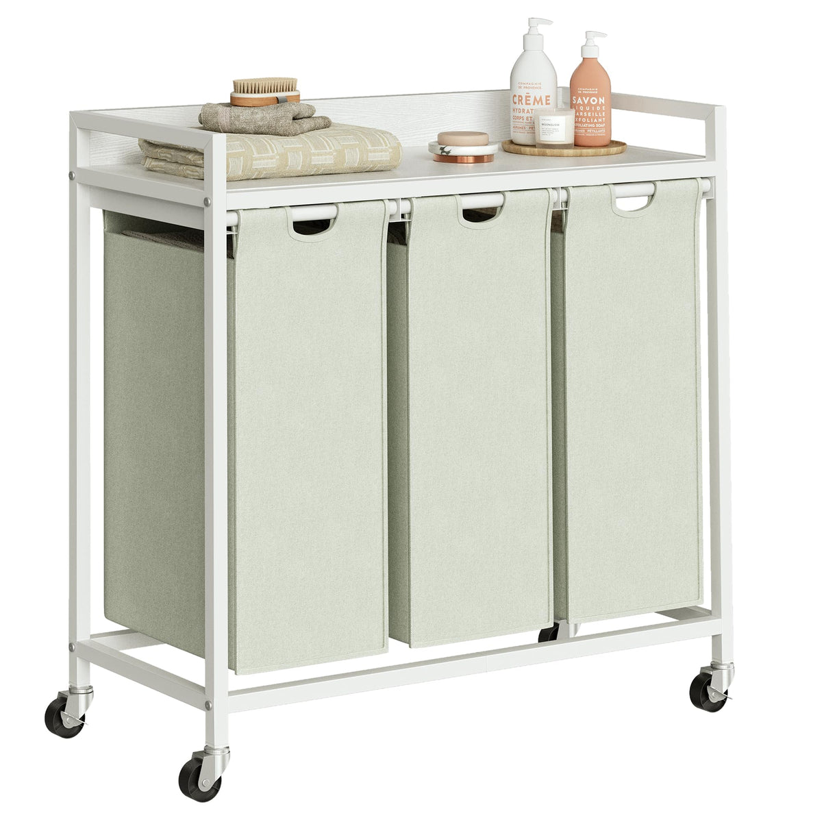 Herture Laundry Hampers with Shelf and Pull-Out Laundry Bag - Large Metal Frame
