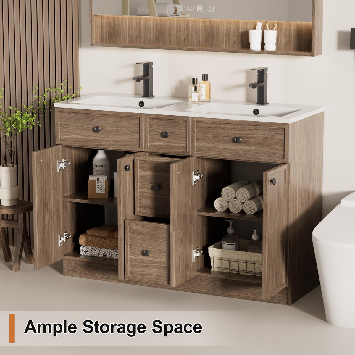 LUCKWIND Farmhouse Bathroom Vanity with Sink, Rustic Modern Bathroom Cabinet with Undermount Solid Surface Sink